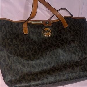 Michael Kors Black and Tan Logo Tote